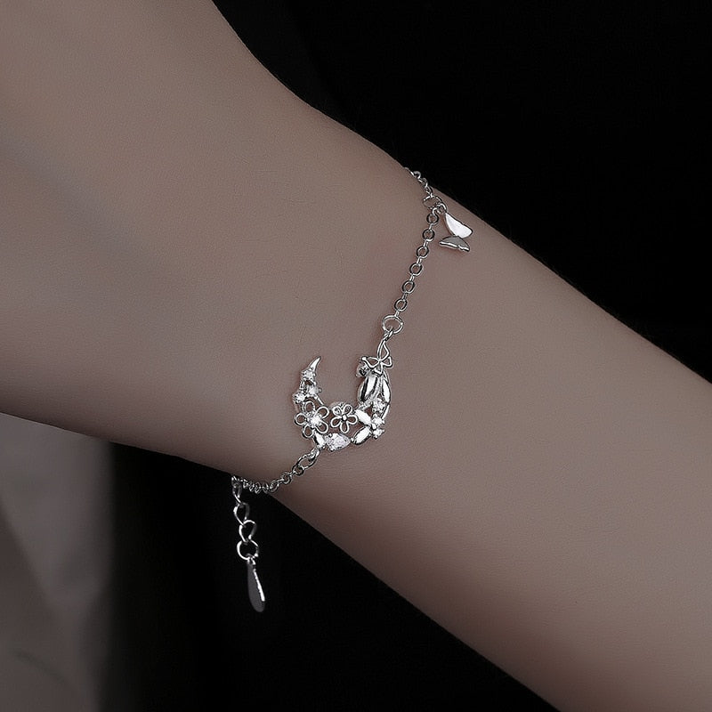Sterling Silver Diamond-Studded Butterfly Bracelet